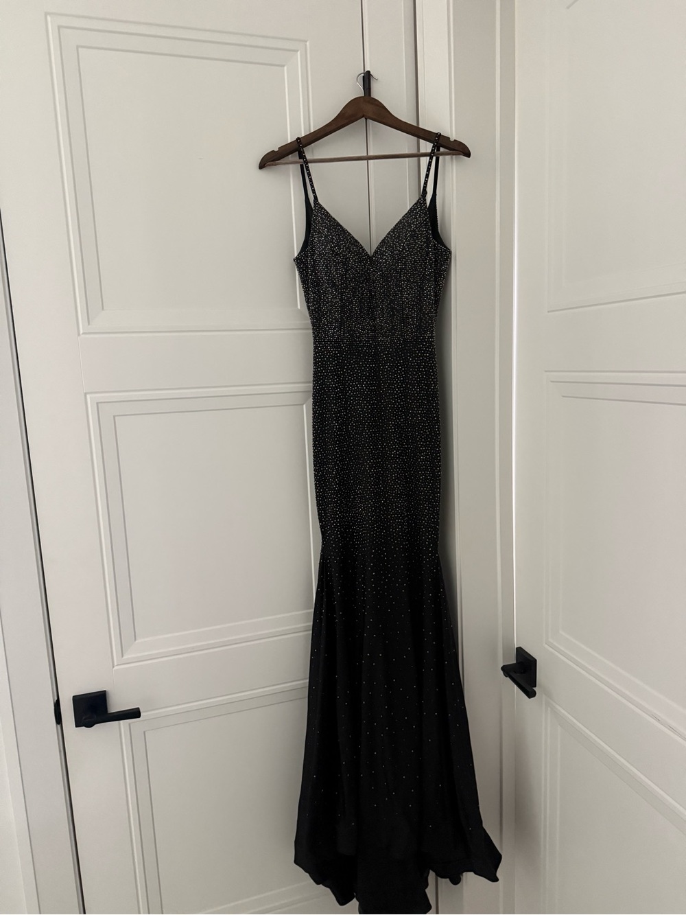 ellie wilde Black Beaded Spaghetti-Strap Maxi Dress